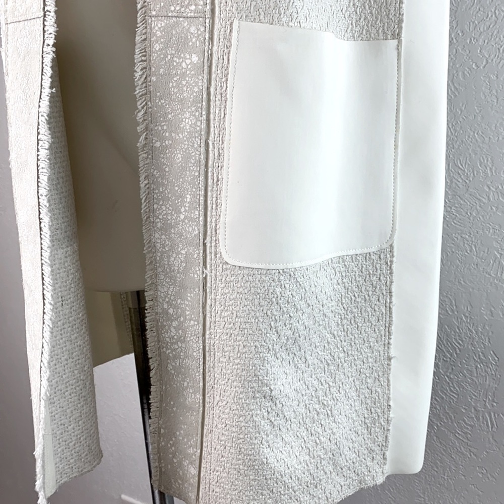 Elie Tahari Verina White Mixed Texture Vest XL Leather Woven Scuba - Picture 4 of 9